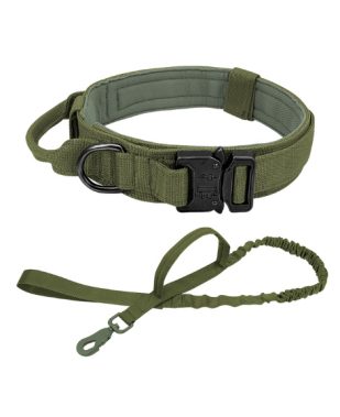 Taktička ogrlica i povodnik (komplet) Vel. "L" 42 - 54 cm- maslinasto zelena