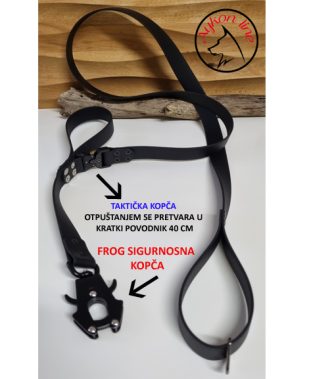 Aykon line BioThane® 2u1 Taktički povodnik 1,5 m s FROG kopčom i dodatnim kratkim povodnikom 40cm + Cobra kopča