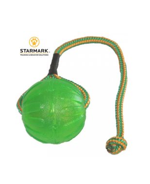 STARMARK Chew ball 9 cm - silikonska lopta na uzici (pluta u vodi) - igračka za pse