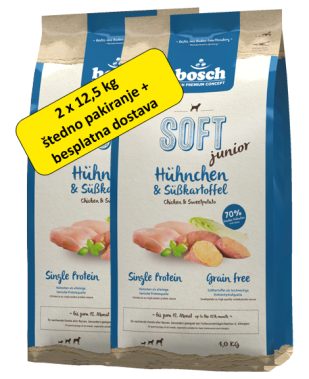bosch HPC SOFT Junior piletina (70%) & slatki krumpir (batat) – BEZ ŽITARICA 2 x 12,5 kg