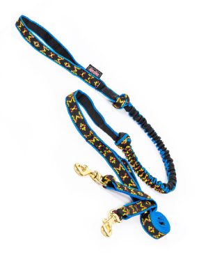 ManMat Canicross LONG Bungee Line - plavi povodnik 1,85 m s amortizerom (rastegnuto 2,50 m) za 2 psa