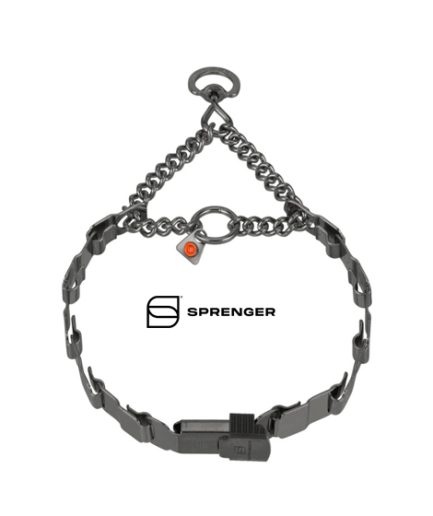 HS Sprenger Poludavilica NECK TECH FUN - crni INOX do 65 kg, zaokretni prsten + KLIK kopča 64 cm
